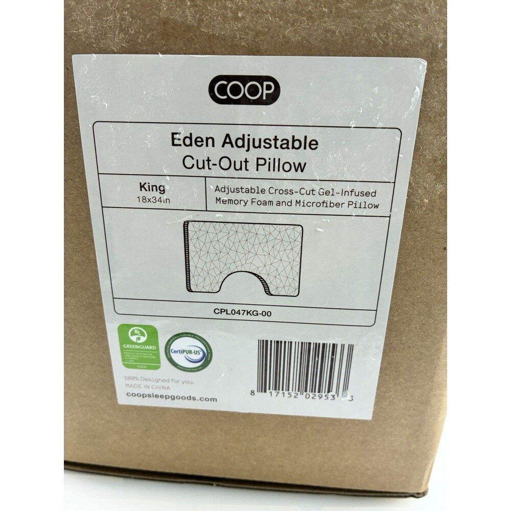 Adjustable Cooling Pillow King 18”x34” Coop Home Goods Eden Cut-Out Gel Infused
